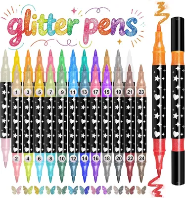 Produktbild von Glitter Stift Set 48 Farben, 24 Stück Doppelseitige Glitter Marker, Wasserbasis, für Kreative Projekte