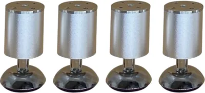 Four silver cylindrical furniture legs with flared bases are arranged in a row against a white background.
