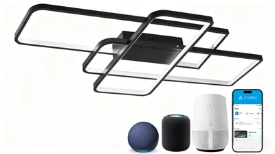 Produktbild von LED moderne Deckenleuchte, mit Fernbedienung, Stufenlos Dimmbar, APP Steuerung, Esszimmer und Schlafzimmer Schwarz,Geometrisch Deckenbeleuchtung 80W