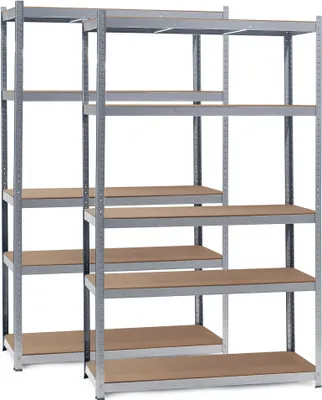 Image de Wiltec Étagère Charges lourdes Jeu de 2 Galvanisée 120x50x200cm 175kg/Niveau Emboîtable 5 Niveaux