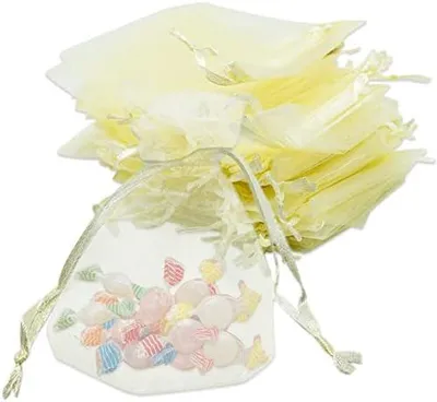 Produktbild von Organzasäckchen 50 Stück Geschenkbeutel mit Kordelzug für Feste, Süßigkeiten, Partys und Hochzeiten (7 x 9 cm)