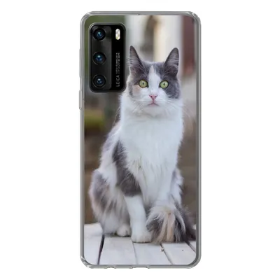 Produktbild von MuchoWow® Handyhülle Schutzhülle Hülle für Huawei P40 Katze - Porträt - Tisch - Mädchen - Kinder - Jungen Silikon Softcase Handy Hülle - Handytasche