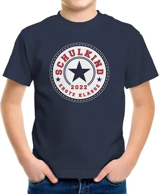 Produktbild von Kinder T-Shirt Jungen Schulkind 2022 erste Klasse Stern Geschenk zur Einschulung Schulanfang Moonworks® navy 122-128 (7-8 Jahre)