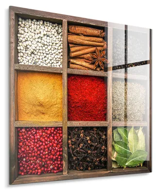 Produktbild von Glasbild Spices Box 30x30 cm Glas Wandbild Küche Gewürze Gewürzbox Modern Dekoration Wohnzimmer Esszimmer Restaurant Café Büro Geschenk Stil