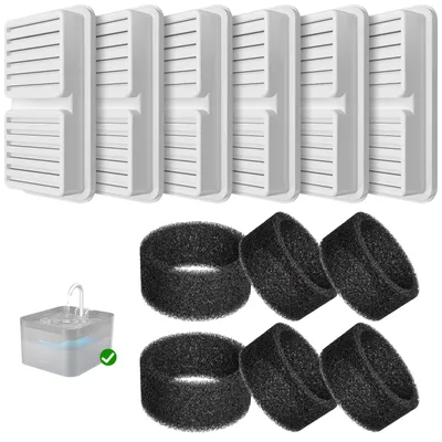 Produktbild von 6+6 Stück Katzenbrunnen Filter, Filter für Trinkbrunnen Ersatzfilter ,mit Harz und Aktivkohle, Inkl. 6 Filter und 6 Schwämme
