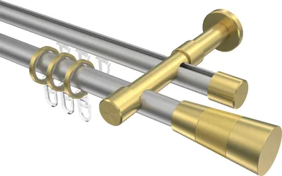 Produktbild von Interdeco Rundrohr-Innenlaufstange / Gardinenstange (Kombination) Silbergrau / Messing-Optik, Typ Prestige Tanara (Konus), 20 mm Ø 2-läufig, 200 cm