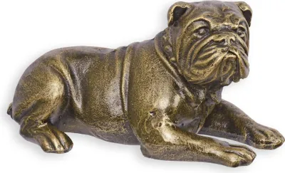 Produktbild von Eine gusseiserne Figur einer liegenden englischen Bulldogge Replikat Retro Design Dekoration