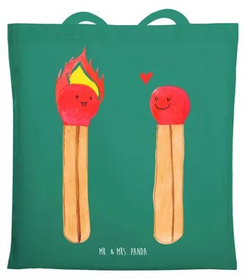 Produktbild von Mr. & Mrs. Panda Jutebeutel Streichhölzer - Mint - Geschenk, Beutel, Freundin, Schultasche, Laptoptasche, Liebesbeweis, Liebesgeschenk, Tote Bag, Tasche