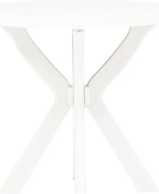 A white bistrot table with an X-shaped base, photographed against a white background.