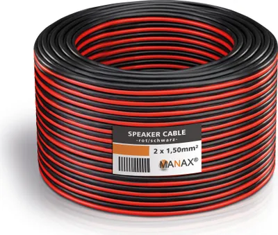 Produktbild von Lautsprecherkabel Audio Kabel Boxenkabel 100% CCA 50m 2x1,5mm² rot / schwarz