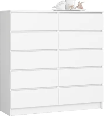 Obrázek produktu pro Komoda bílá 120 cm široká s 10 zásuvkami, do ložnice a obývacího pokoje, univerzální do předsíně a dětského pokoje