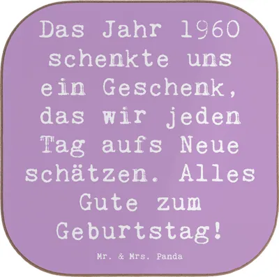 Produktbild von Mr. & Mrs. Panda Untersetzer für Gläser Spruch 1960 Geburtstag - Lavendeltraum - Geschenk, gläseruntersetzer, einzigartig, Alter, Getränkeuntersetzer, liebevoll, Glas