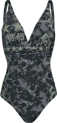 Produktbild von Rock Rebel by EMP Damen schwarzer Badeanzug mit Totenkopf-Muster und Prints S