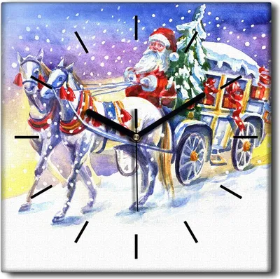 Produktbild von Coloray Uhr auf Leinwand 30x30 cm Wand Uhr Dekoration Wohnzimmer Segeltuch schwarze Hände -Pferde Winter Schnee