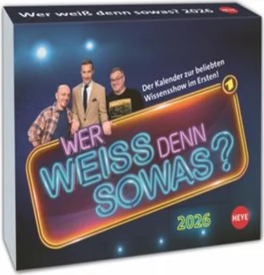 The image shows the packaging of a calendar for the TV show 'Wer weiß denn sowas?'.