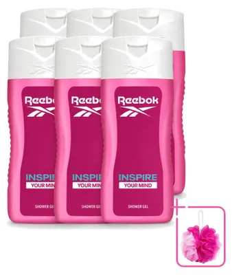 Immagine prodotto di 6 flaconi di gel doccia Reebok "Inspire Your Mind" - 400 ml ciascuno - confezione risparmio - 6 pezzi