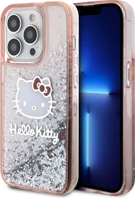 Immagine prodotto di Cover posteriore in TPU per iPhone 15 Pro di Hello Kitty - Glitter liquido - Charms testa di Kitty - Rosa