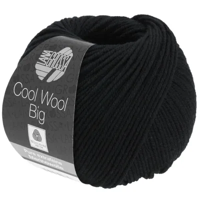 A ball of black yarn with a label.