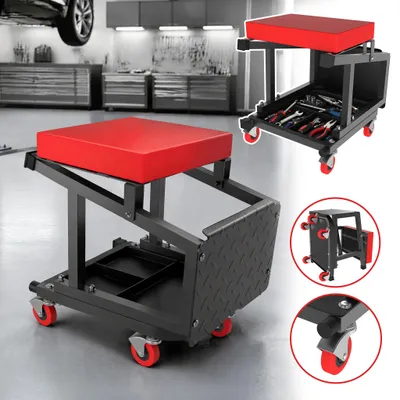 Productafbeelding van NAIZY Verrijdbare werkbankkruk, belastbaar tot 150 kg, omkeerbaar tot opstapje, compact ontwerp, 4 universele zwenkwielen, praktische opbergruimte voor gereedschap, geschikt voor zowel hobby- als professioneel gebruik