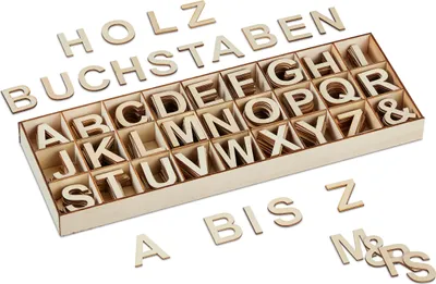 Image de Lot de lettres en bois Relaxdays, 324 pièces, majuscules A-Z, signe « & », 3 cm, petites lettres pour le bricolage et la décoration, couleur naturelle