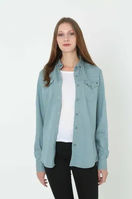 Produktbild von Megaman Jeans Damen Hemdjacke Jeanshemd Freizeithemd Moderne Bluse Premium Oversize D-5187 S Olivgrün