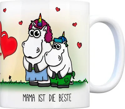 Produktbild von Honeycorns Kaffeebecher mit Einhorn Motiv und Spruch: Mama ist die Beste! Büro