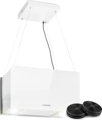 Image de Klarstein Hotte Aspirante Ilot Central de Cuisine Silencieuse et Design, Débit d'air 590m³/h, Minuteur, 3 Modes, Hotte Aspirante Suspendue Sans Evacuation et Filtres à Charbon Actif, Hotte à Recyclage