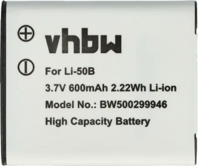 Produktbild von vhbw Akku Ersatz für Pentax D-Li92 für Kamera (600 mAh, 3,7 V, Li-Ion)