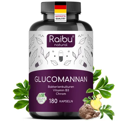 Produktbild von Glucomannan Kapseln Hochdosiert aus der Konjakwurzel, 180 St - RAIBU