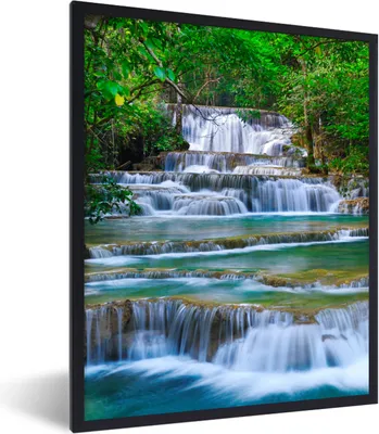 Produktbild von MuchoWow® Gerahmtes Poster Wasserfall - Bäume - Natur - Dschungel 60x80 cm - Poster mit Schwarzem Bilderrahmen Wandposter Rahmen Foto Bilder - Premium - Wanddeko Wohnzimmer