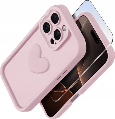 Produktbild von iPhone 16 Pro Silikonhülle MATT Herz + 9H Displayschutzglas