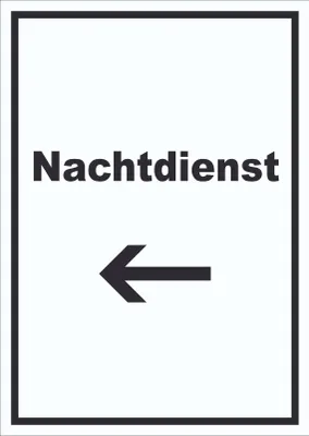 Produktbild von Nachtdienst Schild mit Text und Richtungspfeil links Nachtschalter hochkant A0 (841x1189mm)