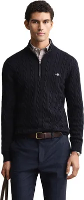 Image de Gant pull demi zip bleu foncé motif câble