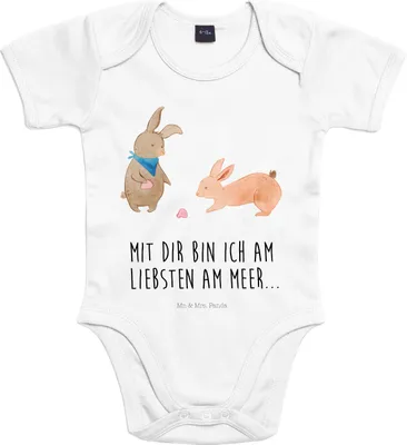 Produktbild von Mr. & Mrs. Panda Strampler Hasen Muschel 12. - 18. Monat - Heather Grey - Geschenk, Babybody kurzarm, Meer, Kurzarmbody, Best Friends, babykleidung body, Baby, BFF