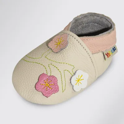 Produktbild von YALION Leder Krabbelschuh Baby Slip Blume Creme Lauflernschuh 18/19EU