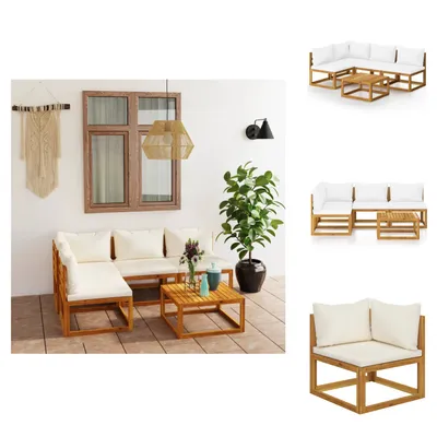 Produktbild von vidaXL 5-tlg. Garten-Lounge-Set mit Auflagen Creme Massivholz Akazie -  Gartenmöbel-Sets