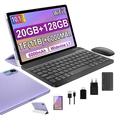 Produktbild von 10 Zoll Tablet Android 20GB RAM+128GB ROM Octa-Core Widevine L1 5G WLAN6 Tastatur+Maus Lila