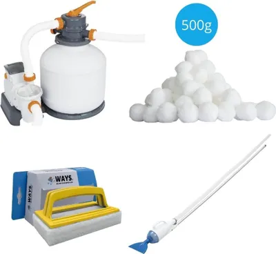 Produktbild von Bestway - Poolsauger AquaCrawl & Sandfilterpumpe 5678 L/u & Filterkugeln 500 g & WAYS Scheuerbürste