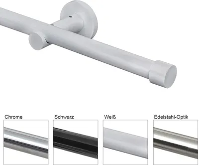 Produktbild von Gardineum - 20 mm Gardinenstangen mit Rohr und einfacher Endkappe, modern, 1-Lauf, weiß - 120 cm
