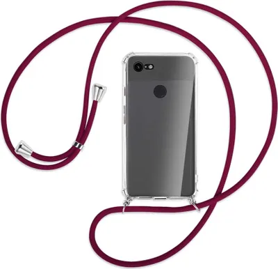 Produktbild von Handykette Backcover-Schutzhülle mit Band (Metall silberfarben) für Google Pixel 3 - dunkelrot