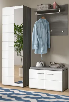 Produktbild von Garderobe Set 3-teilig "Rumba" weiß Hochglanz und grau  155 cm
