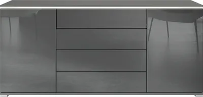 Produktbild von Vladon Sideboard Faro V2 - Kommode mit 2 Türen & 4 Schubladen, Schrank mit LED Lichtleiste, Anthrazit matt / Grau Hochglanz (166,5 x 75,5 x 35)