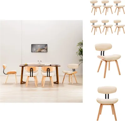 Productafbeelding van vidaXL Eetkamerstoelen, 6 stuks, crème kleur, beuken en kunstleer - Eetkamerstoelen