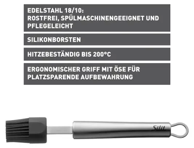 Produktbild von Silit 21.4230.2704, Rundbürste, Silikon, Edelstahl, Schwarz, Edelstahl, 1 Stück(e)