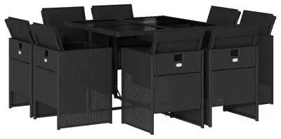 Image de vidaXL Salon de jardin 9 pièces avec coussins noir poly rotin