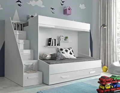 Produktbild von Kinderhochbett mit Stauraum Derry – Weiß