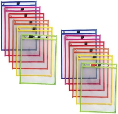 Produktbild von 12 Stück Abwischbare Durchsichtige Hüllen, A4 Trocken Abwischbare Taschen Reusable, Dry Erase Taschen 35,5 x 25,5 cm, mit 2 Stiften, für Schule, Büro, Zuhause,Für Schule Büro Zuhause Dokumente Trockenbeschriftung