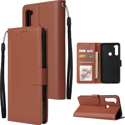 Produktbild von Für Redmi NOTE 8 Kunstleder Front Putton Schutz Handyhülle mit 3 Karten Halterung braun