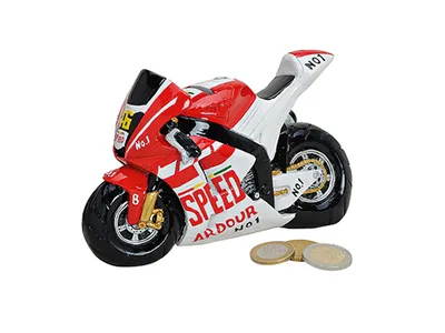 Produktbild von Spardose Rennmotorrad rot/weiß
