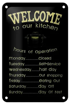 Produktbild von Blechschild Spruch 12x18cm Welcome to our kitchen hours